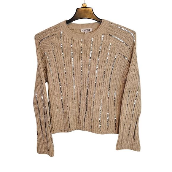 Nanette Lepore Sequin‎ Sweater Size Large Tan With Silver Sequins Retro - Picture 1 of 6